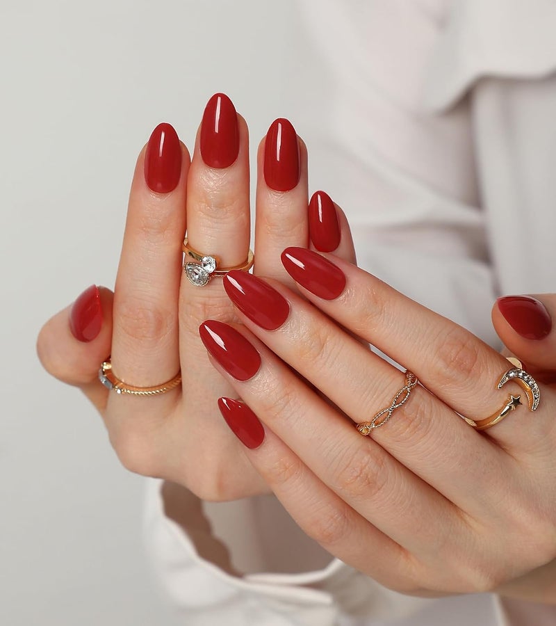morily Red Press on Nails, 30Pcs Short Almond Fake Nails Glossy Acrylic False Nails Reusable Full Cover Stick on Nails for Women, 15 Sizes, Thicker Fingertips - Image 2